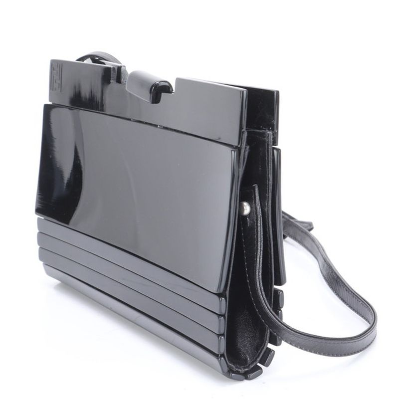 Vintage Fendi FF Logo Leather Shoulder Bag Shoulder Tote Hand Black Women ECE