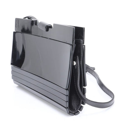 Vintage Fendi FF Logo Leather Shoulder Bag Shoulder Tote Hand Black Women ECE