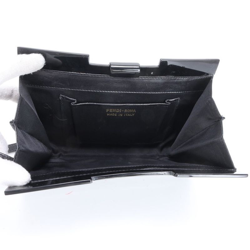 Vintage Fendi FF Logo Leather Shoulder Bag Shoulder Tote Hand Black Women ECE