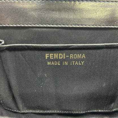 Vintage Fendi FF Logo Leather Shoulder Bag Shoulder Tote Hand Black Women ECE