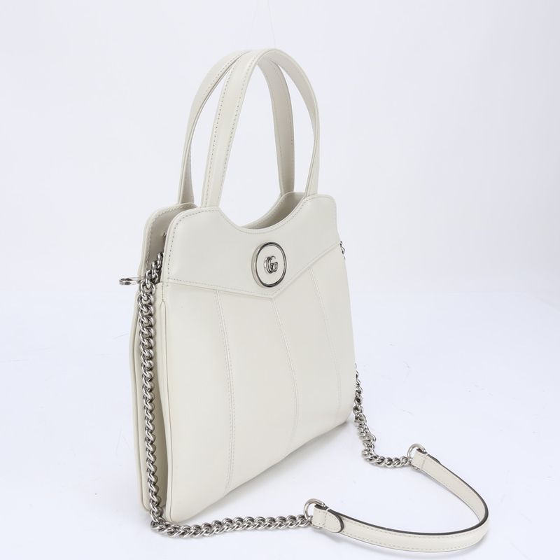 Gucci GG Silver Chain Shoulder Leather 2WAY Tote Bag Crossbody Hand 745918