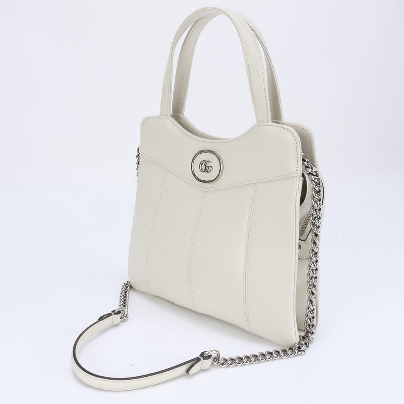 Gucci GG Silver Chain Shoulder Leather 2WAY Tote Bag Crossbody Hand 745918