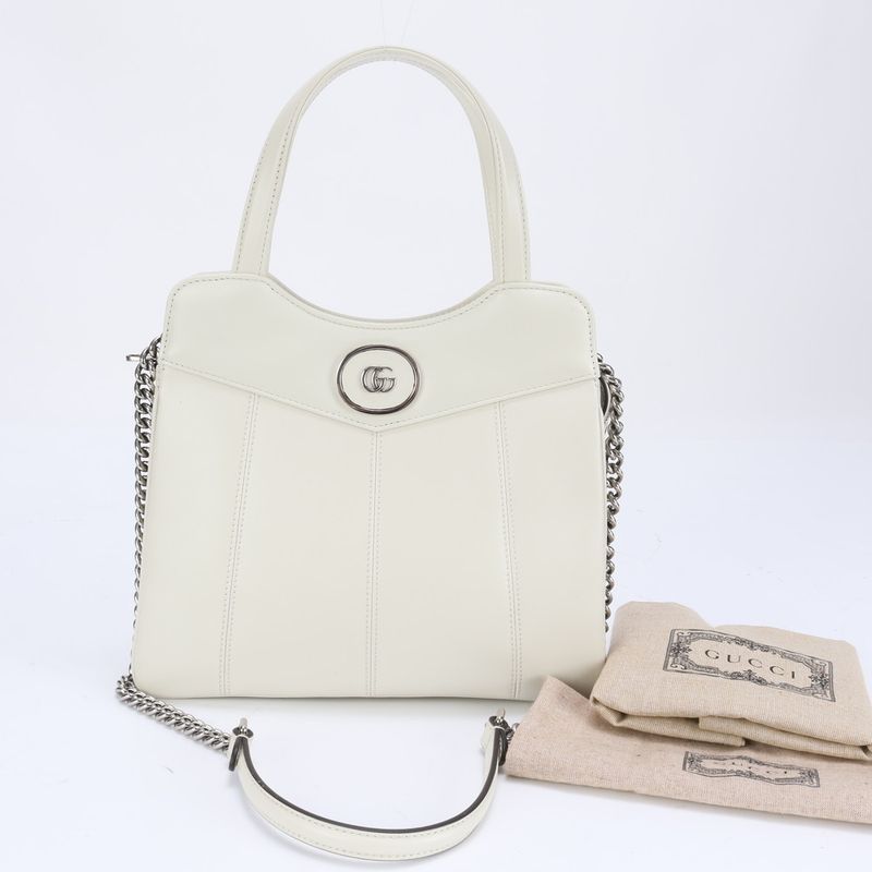 Gucci GG Silver Chain Shoulder Leather 2WAY Tote Bag Crossbody Hand 745918