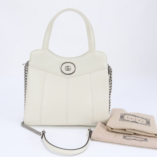 Gucci GG Silver Chain Shoulder Leather 2WAY Tote Bag Crossbody Hand 745918