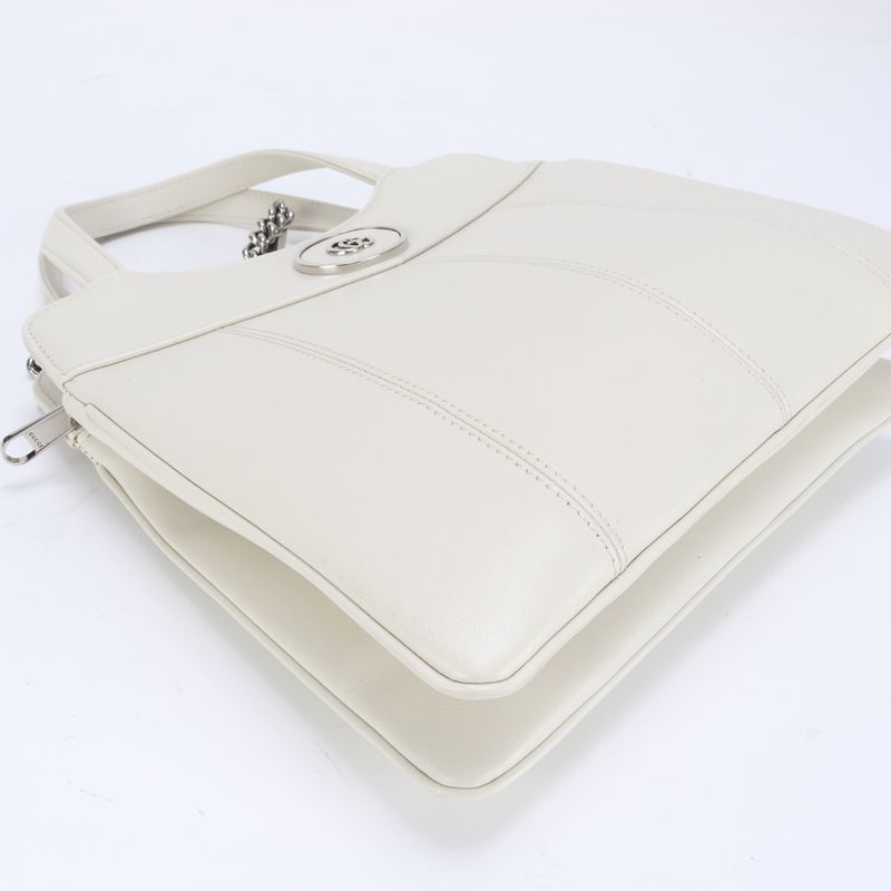 Gucci GG Silver Chain Shoulder Leather 2WAY Tote Bag Crossbody Hand 745918