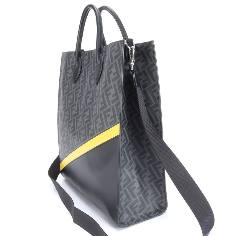 Fendi Zucca Vertical Tote Bag 7va578 Leather 2WAY Crossbody Shoulder Business