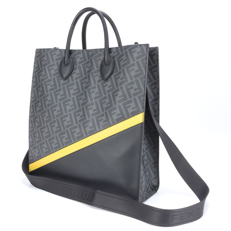 Fendi Zucca Vertical Tote Bag 7va578 Leather 2WAY Crossbody Shoulder Business