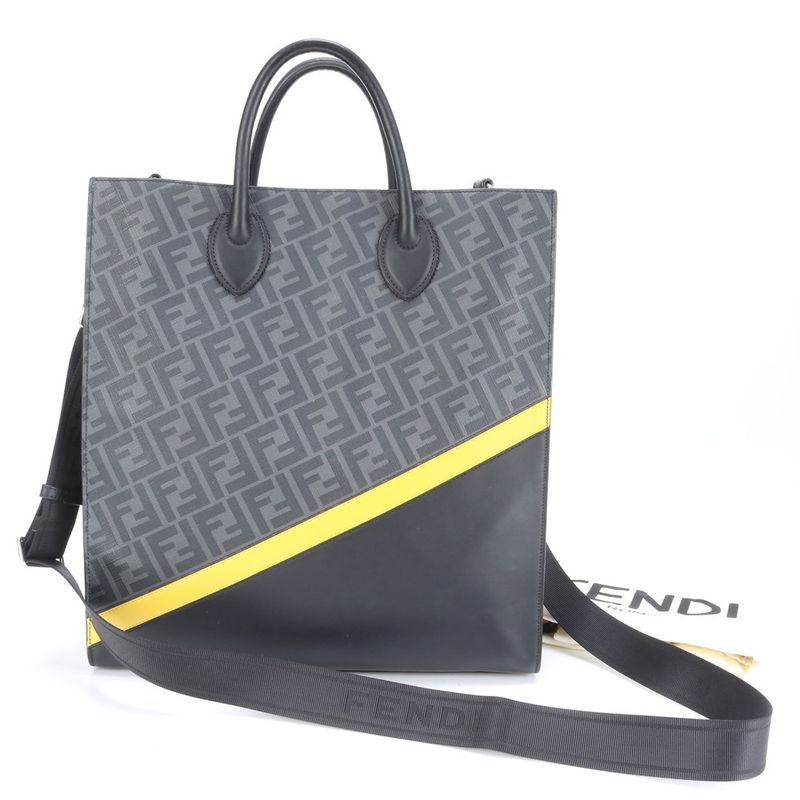 Fendi Zucca Vertical Tote Bag 7va578 Leather 2WAY Crossbody Shoulder Business