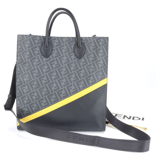 Fendi Zucca Vertical Tote Bag 7va578 Leather 2WAY Crossbody Shoulder Business