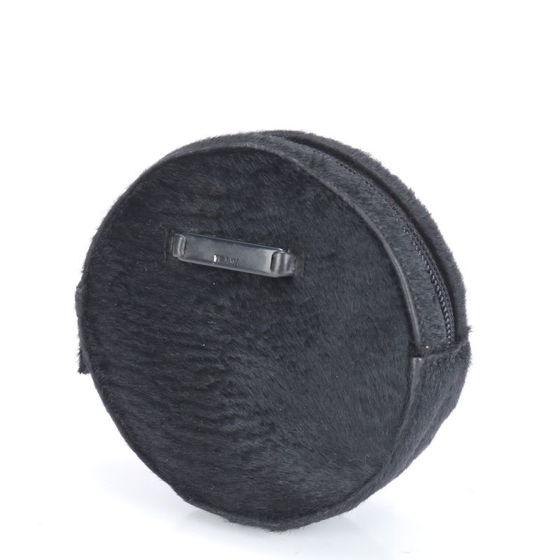 Prada Halaco Leather Cosmetic Pouch Round Small Accessory Black Women's RRE