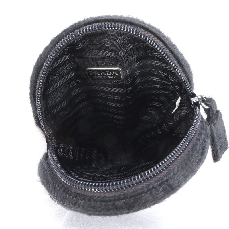 Prada Halaco Leather Cosmetic Pouch Round Small Accessory Black Women's RRE