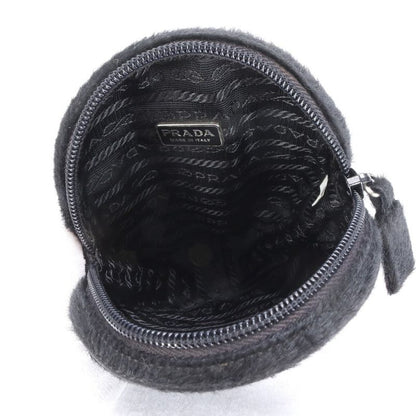 Prada Halaco Leather Cosmetic Pouch Round Small Accessory Black Women's RRE