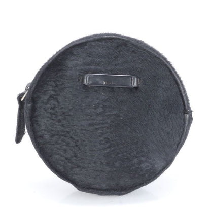 Prada Halaco Leather Cosmetic Pouch Round Small Accessory Black Women's RRE
