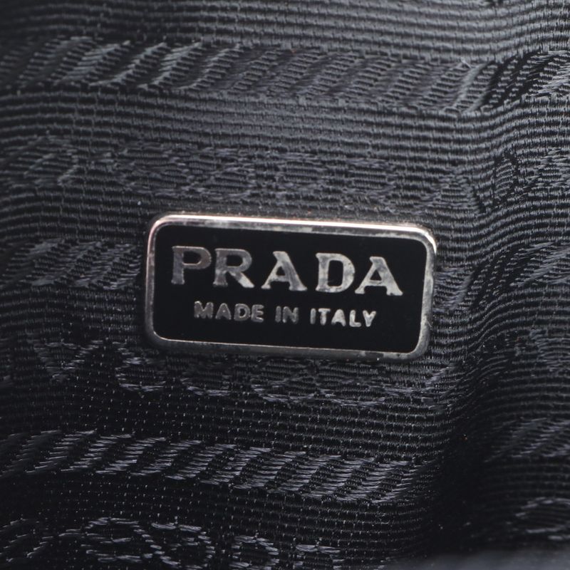 Prada Halaco Leather Cosmetic Pouch Round Small Accessory Black Women's RRE
