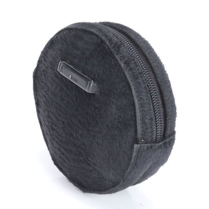 Prada Halaco Leather Cosmetic Pouch Round Small Accessory Black Women's RRE