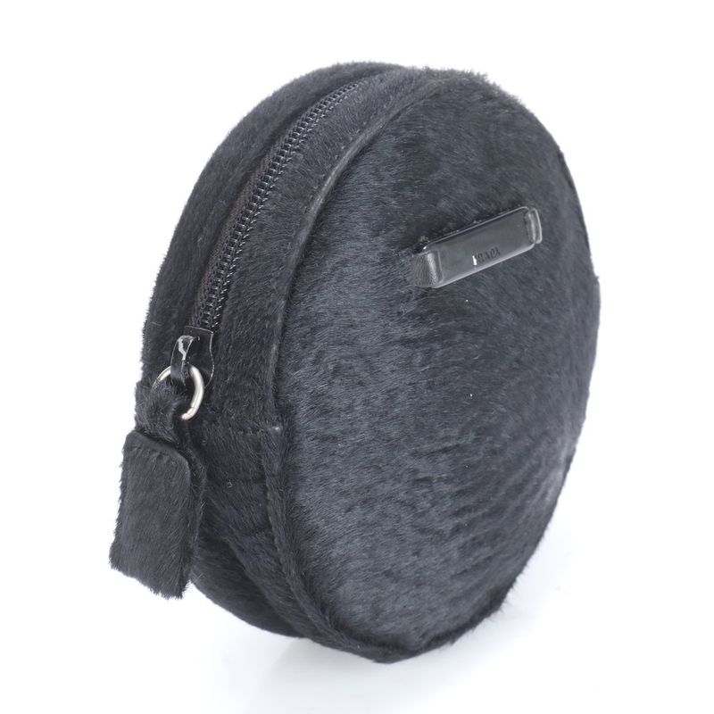 Prada Halaco Leather Cosmetic Pouch Round Small Accessory Black Women's RRE