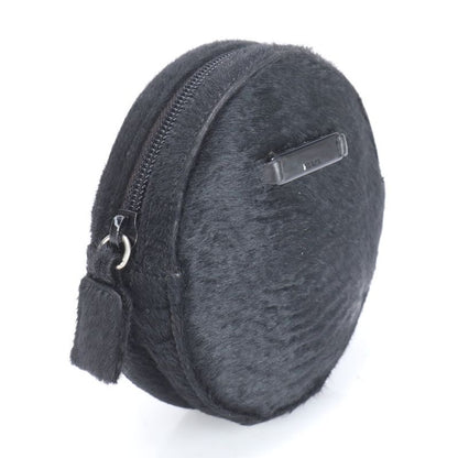 Prada Halaco Leather Cosmetic Pouch Round Small Accessory Black Women's RRE