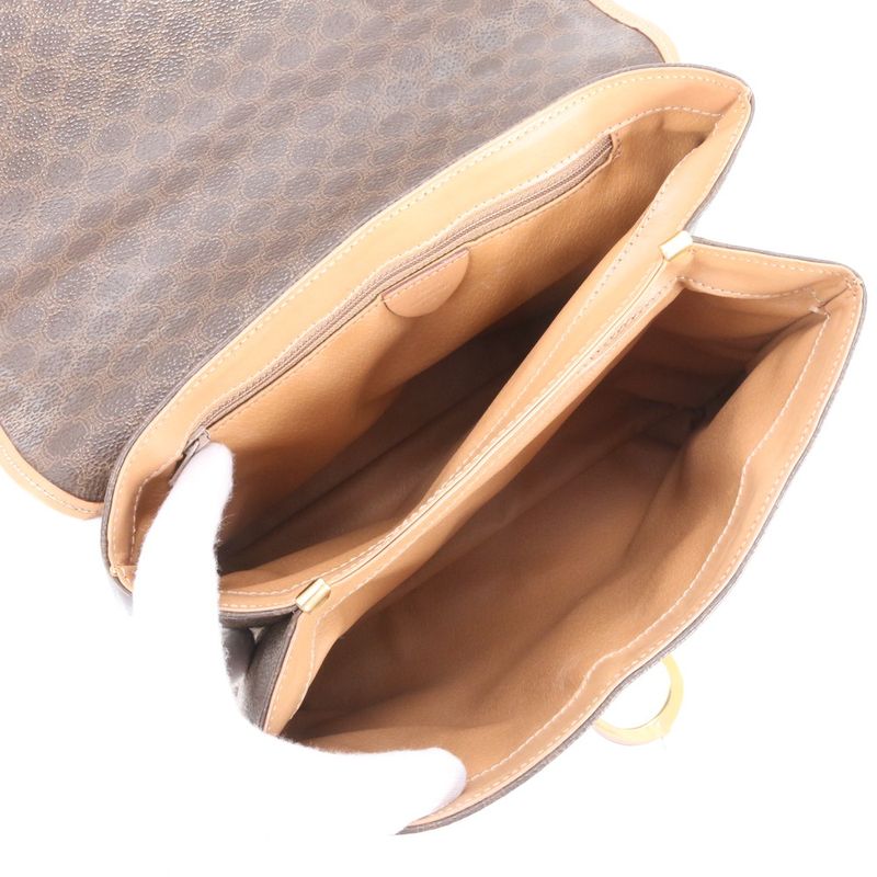 Vintage Celine Macadam Leather Handbag Tote Genuine Leather Brown Branded