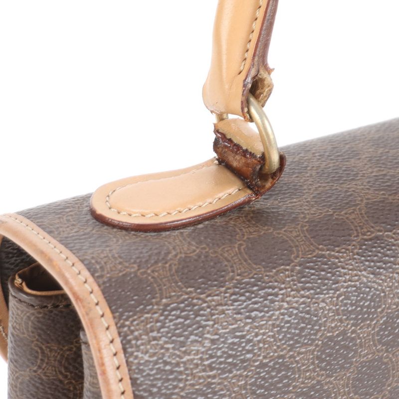 Vintage Celine Macadam Leather Handbag Tote Genuine Leather Brown Branded