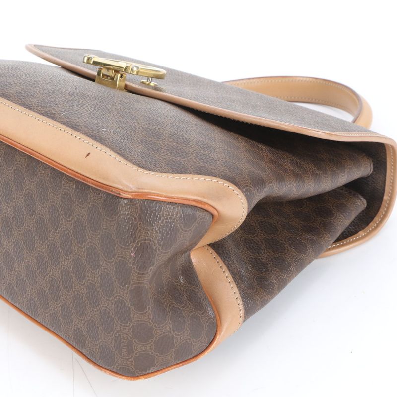 Vintage Celine Macadam Leather Handbag Tote Genuine Leather Brown Branded