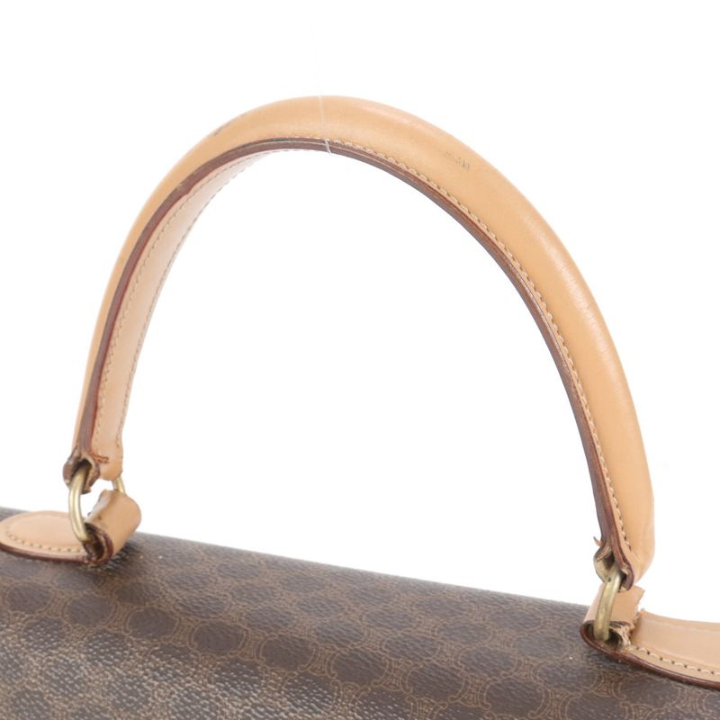 Vintage Celine Macadam Leather Handbag Tote Genuine Leather Brown Branded