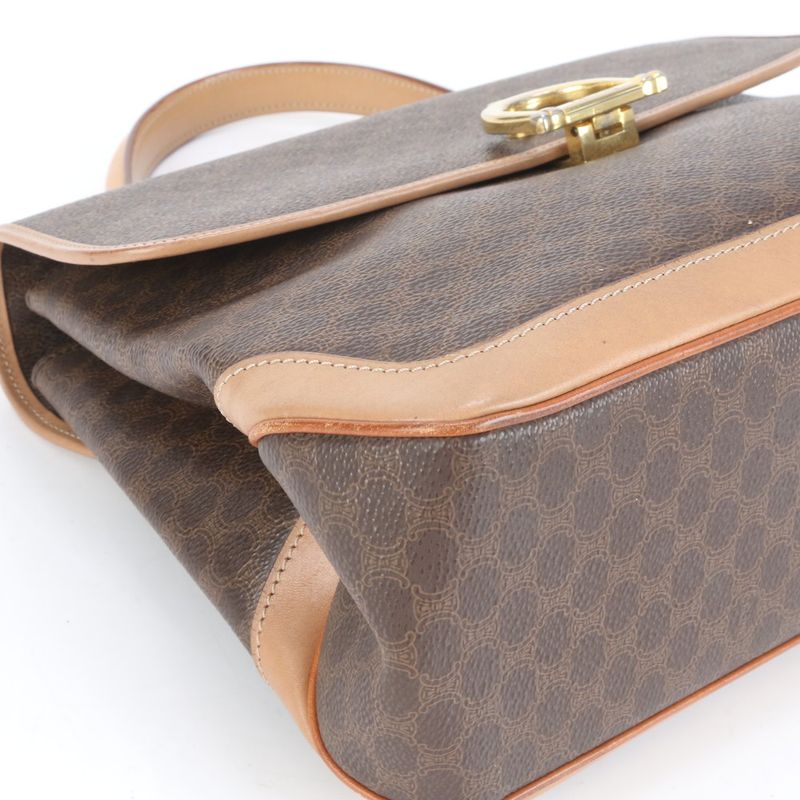 Vintage Celine Macadam Leather Handbag Tote Genuine Leather Brown Branded