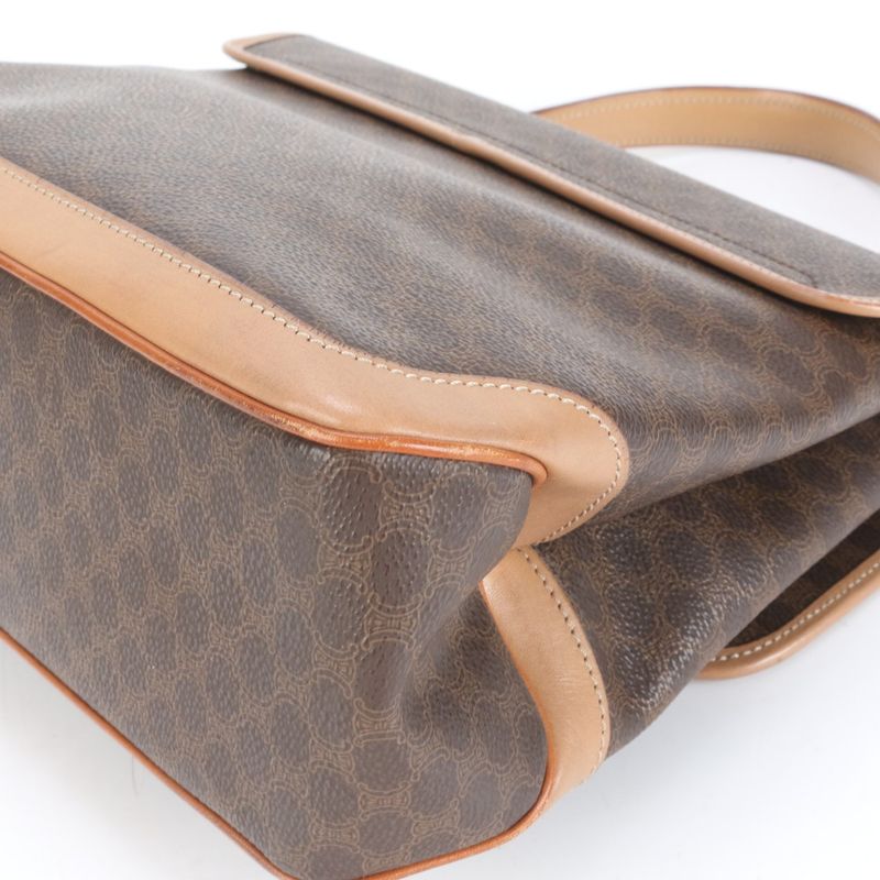 Vintage Celine Macadam Leather Handbag Tote Genuine Leather Brown Branded