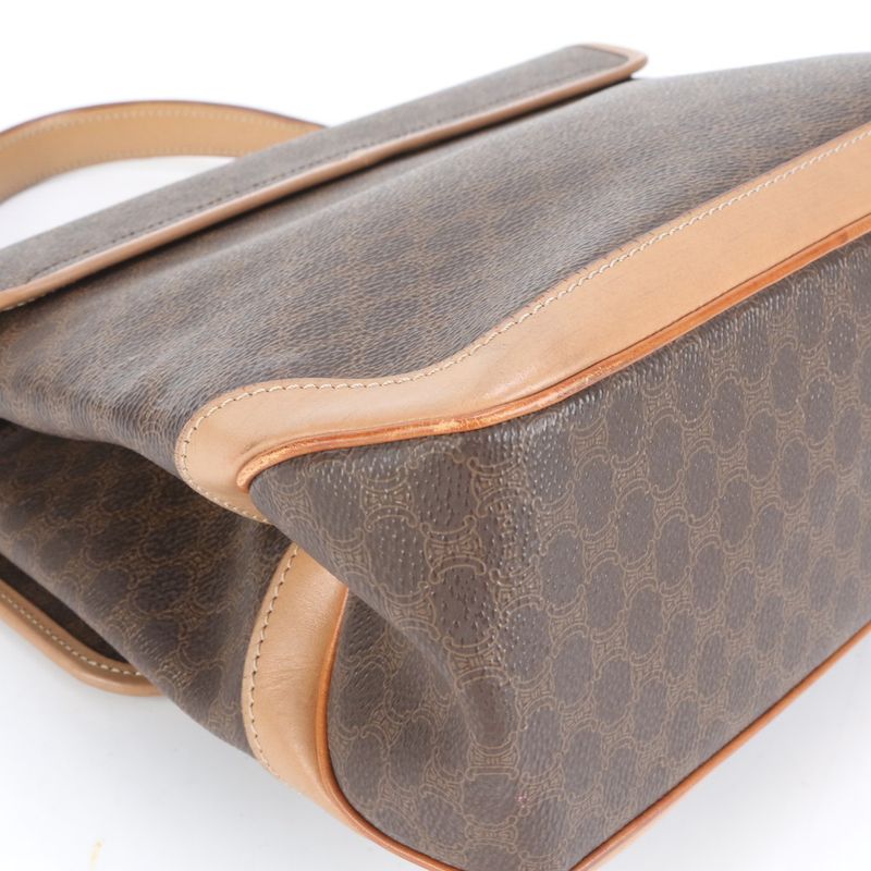 Vintage Celine Macadam Leather Handbag Tote Genuine Leather Brown Branded