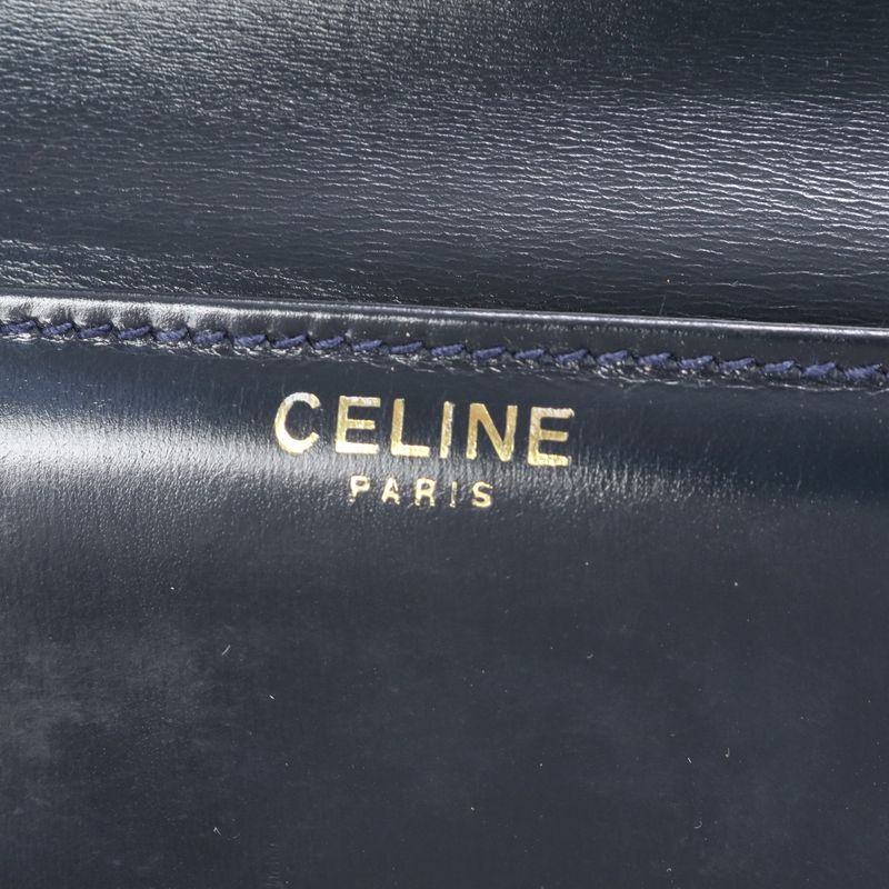 Vintage Celine Leather Handbag Tote Genuine Leather Navy Blue Branded Women's