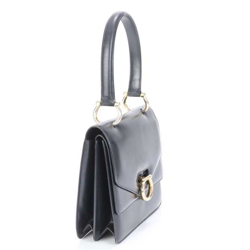 Vintage Celine Leather Handbag Tote Genuine Leather Navy Blue Branded Women's