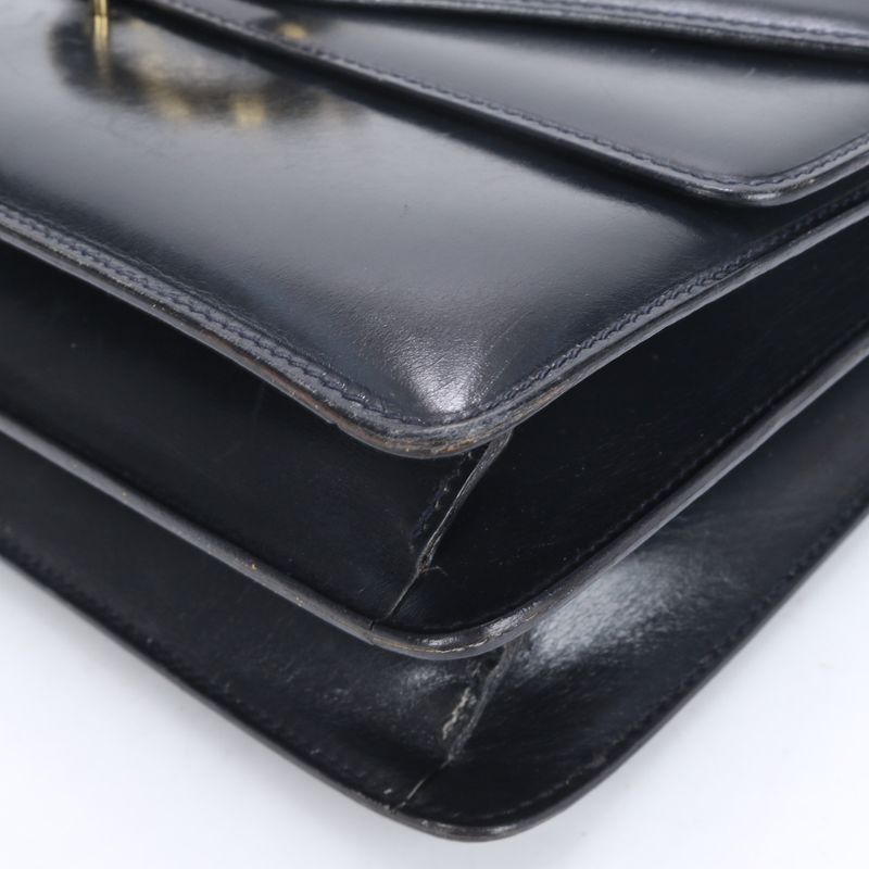 Vintage Celine Leather Handbag Tote Genuine Leather Navy Blue Branded Women's