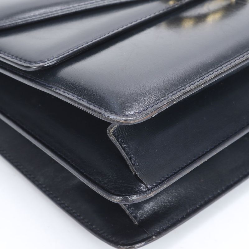 Vintage Celine Leather Handbag Tote Genuine Leather Navy Blue Branded Women's