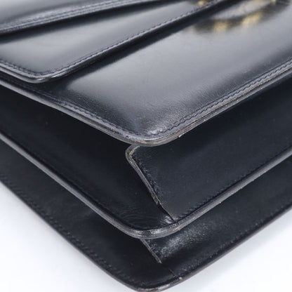 Vintage Celine Leather Handbag Tote Genuine Leather Navy Blue Branded Women's