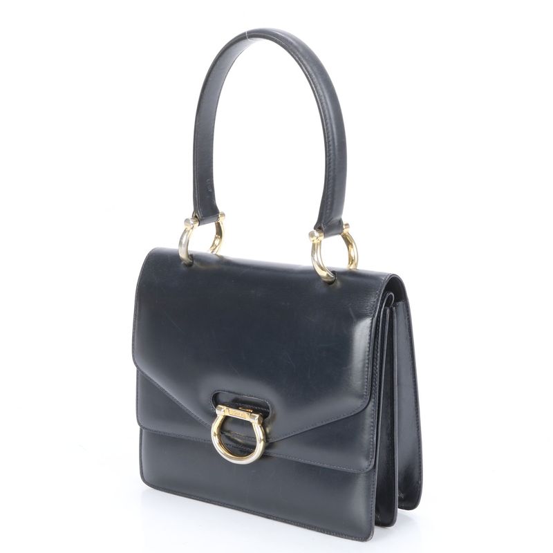 Vintage Celine Leather Handbag Tote Genuine Leather Navy Blue Branded Women's