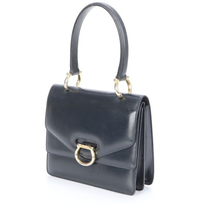 Vintage Celine Leather Handbag Tote Genuine Leather Navy Blue Branded Women's