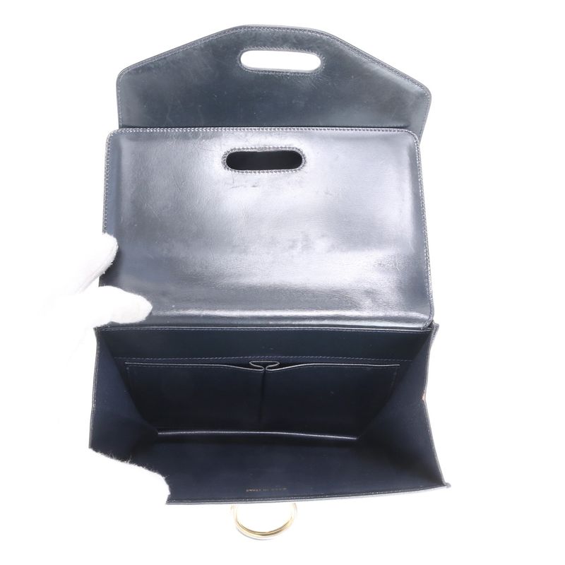 Vintage Celine Leather Handbag Tote Genuine Leather Navy Blue Branded Women's