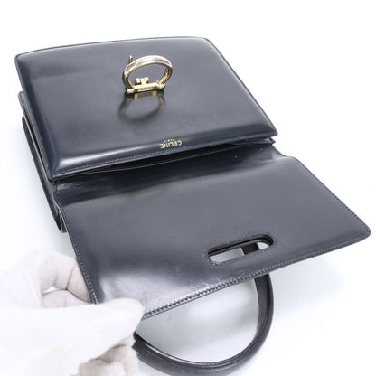 Vintage Celine Leather Handbag Tote Genuine Leather Navy Blue Branded Women's