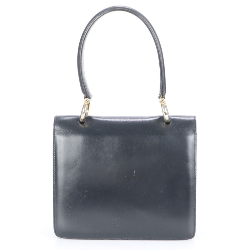 Vintage Celine Leather Handbag Tote Genuine Leather Navy Blue Branded Women's