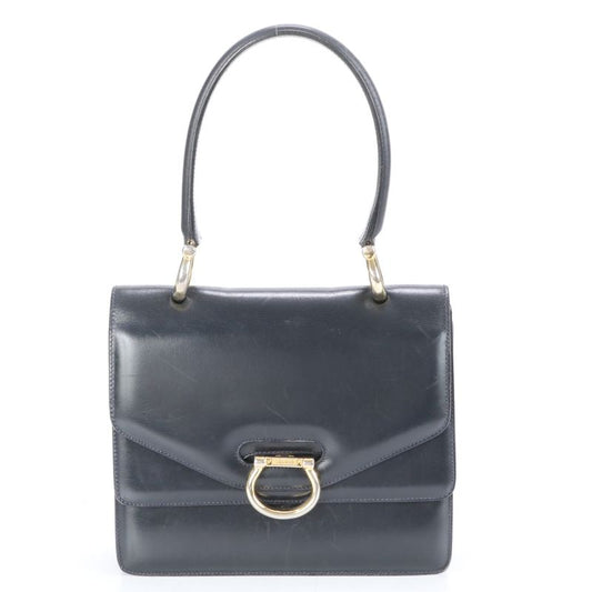 Vintage Celine Leather Handbag Tote Genuine Leather Navy Blue Branded Women's