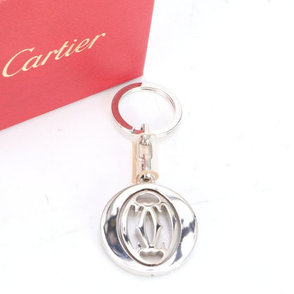 Cartier Double C Rotating Key Ring Bag Charm Silver Men's Women's RR Ce21-9