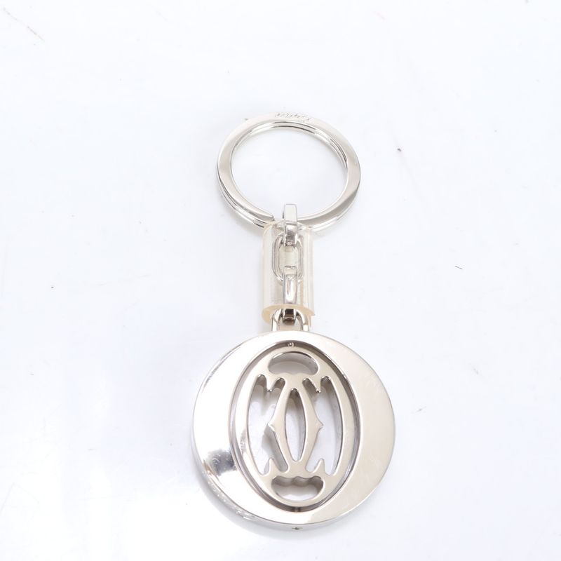 Cartier Double C Rotating Key Ring Bag Charm Silver Men's Women's RR Ce21-9