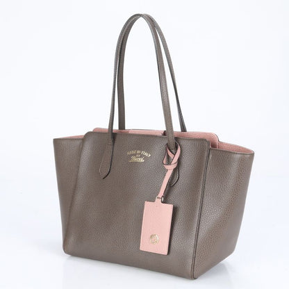 Gucci GG Interlocking G Swing Tote Bag Leather Shoulder Hand A4 Brown 354408