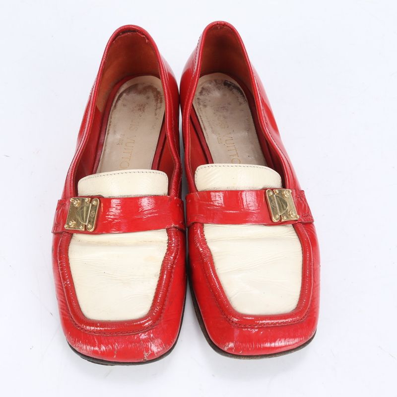 Louis Vuitton Red Leather Pumps Loafers Heels Shoes Genuine Leather Brand