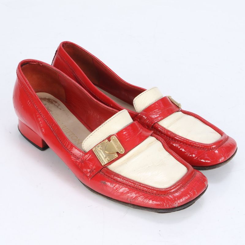 Louis Vuitton Red Leather Pumps Loafers Heels Shoes Genuine Leather Brand