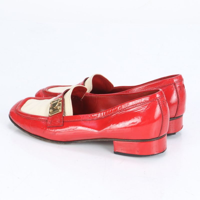 Louis Vuitton Red Leather Pumps Loafers Heels Shoes Genuine Leather Brand