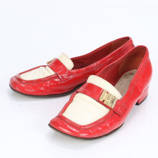 Louis Vuitton Red Leather Pumps Loafers Heels Shoes Genuine Leather Brand