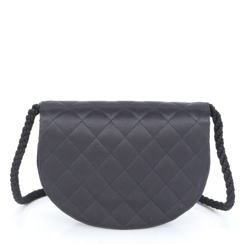 Chanel With Serial Seal Matelasse Satin Half Moon Rhinestone Shoulder Bag