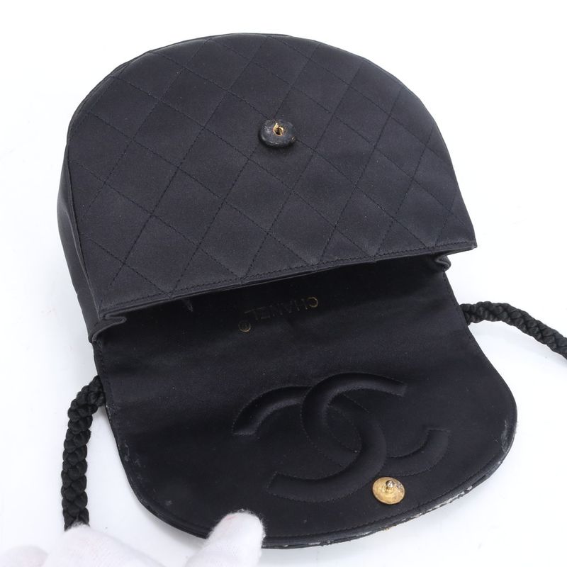 Chanel With Serial Seal Matelasse Satin Half Moon Rhinestone Shoulder Bag