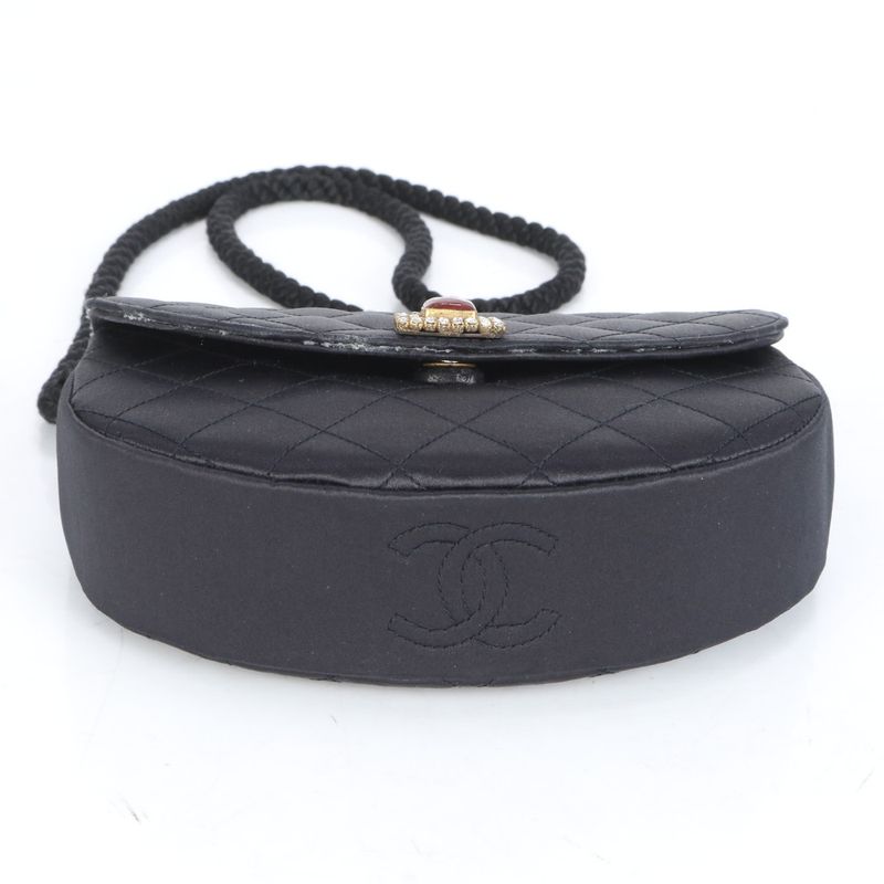 Chanel With Serial Seal Matelasse Satin Half Moon Rhinestone Shoulder Bag