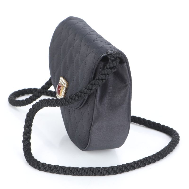 Chanel With Serial Seal Matelasse Satin Half Moon Rhinestone Shoulder Bag